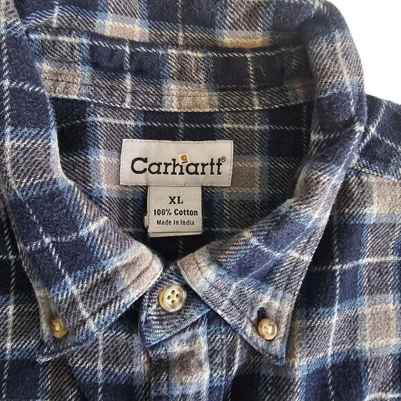 Carhartt Blue & Gray Plaid Flannel Shirt Men's Size XL - Picture 4 of 6